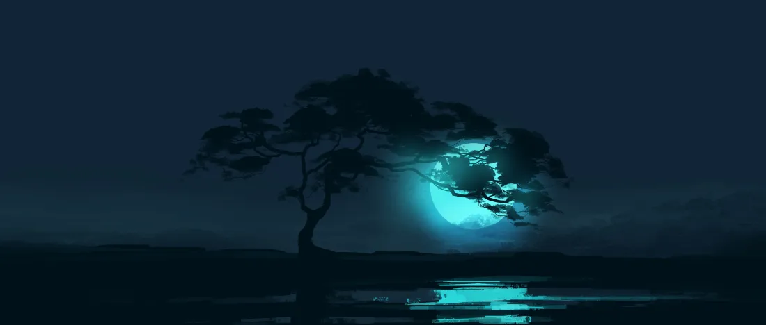 6k月夜孤树壁纸｜蓝调背景图片 - 宁静夜景「哲风壁纸」