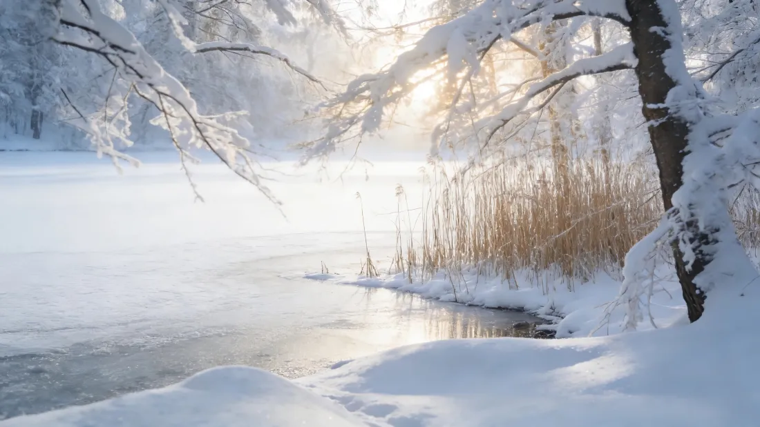 2k自然风景壁纸｜河边雾凇背景图片 - 冬季雪景「哲风壁纸」