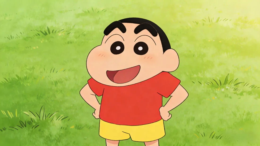 3k蜡笔小新壁纸｜绿色草地背景 - 野原新之助「哲风壁纸」