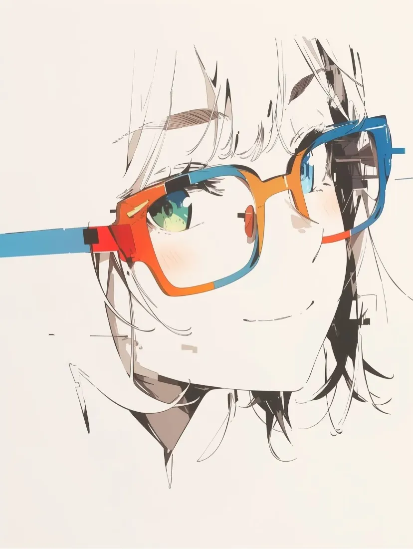动漫头像手机壁纸｜线条背景图片 - 橙蓝眼镜「哲风壁纸」