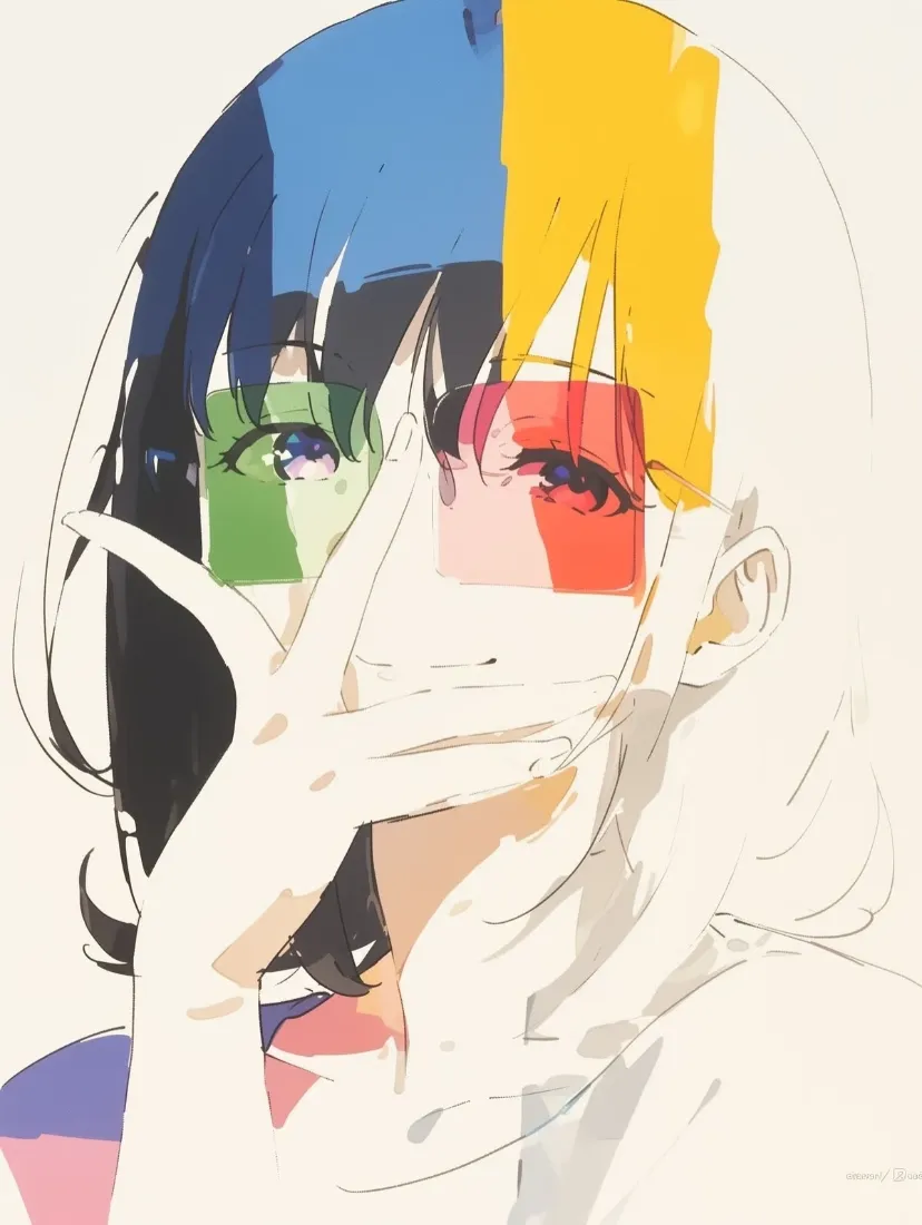 艺术头像手机壁纸｜线条背景图 - 彩色色块「哲风壁纸」