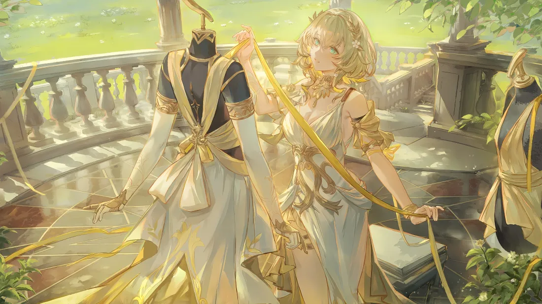 3k阿格莱雅壁纸｜庭院背景图片 - 崩铁金色服饰「哲风壁纸」