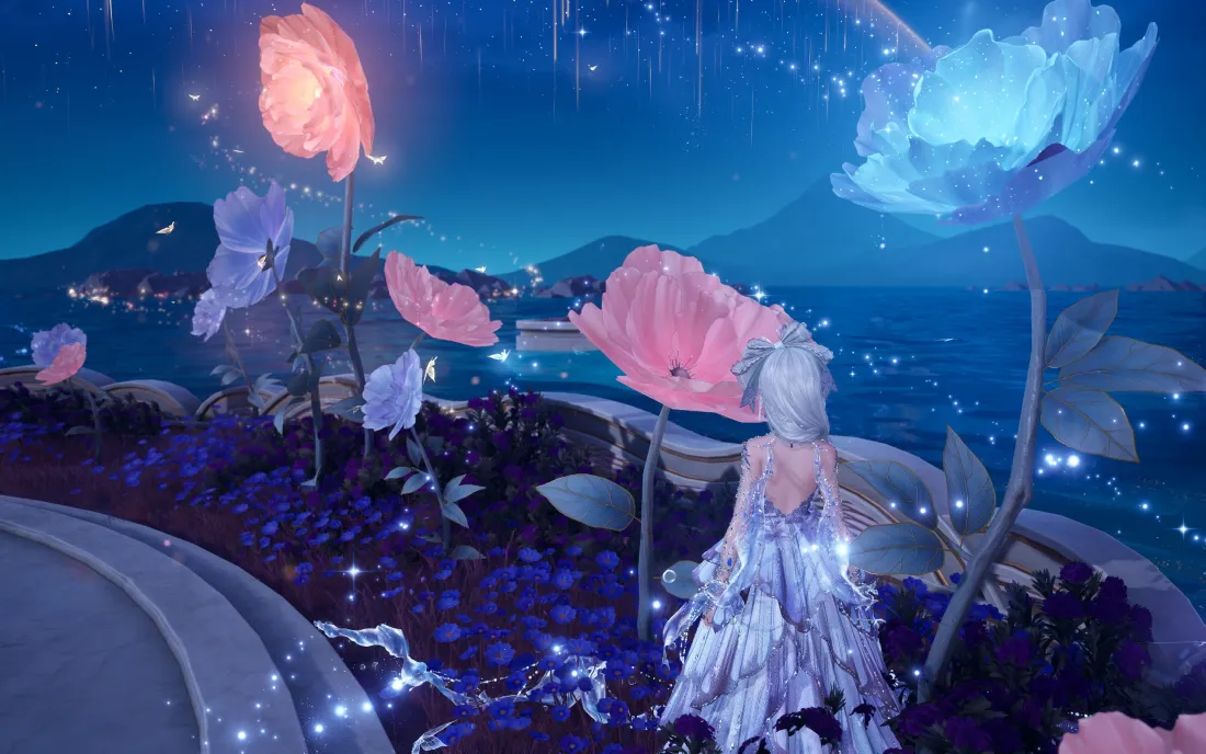 3k暖暖壁纸｜无限暖暖背景图片 - 梦幻花海夜景「哲风壁纸」