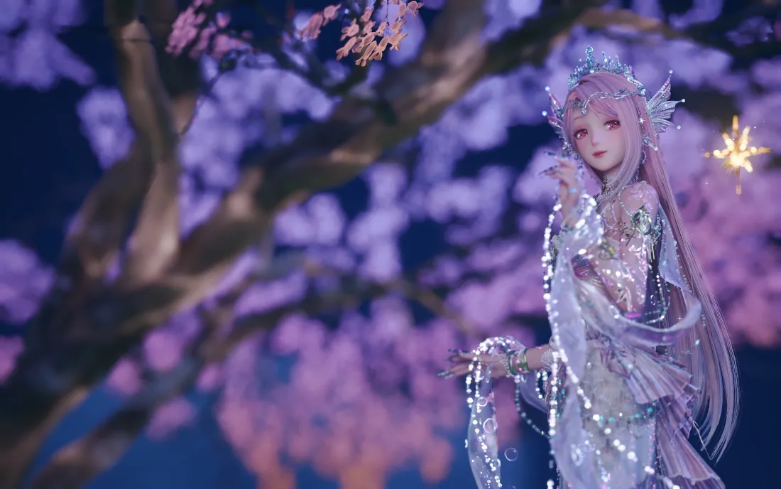 3k暖暖壁纸｜紫色樱花树背景 - 无限暖暖「哲风壁纸」