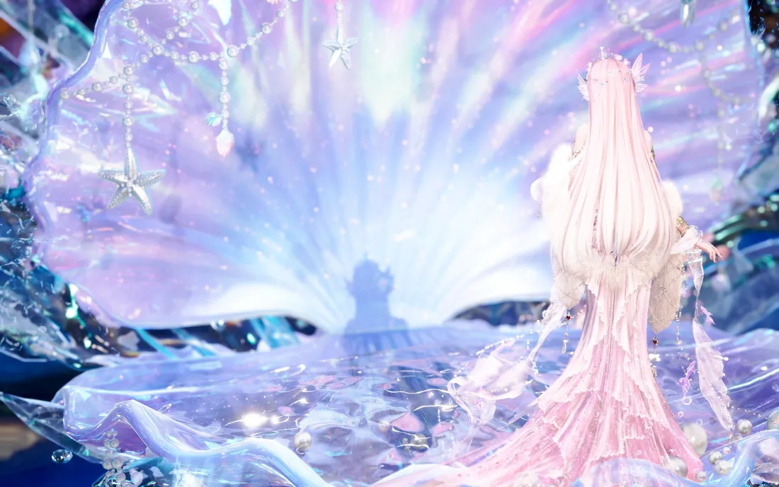 3k暖暖壁纸｜无限暖暖背景图 - 粉色长裙贝壳梦幻「哲风壁纸」