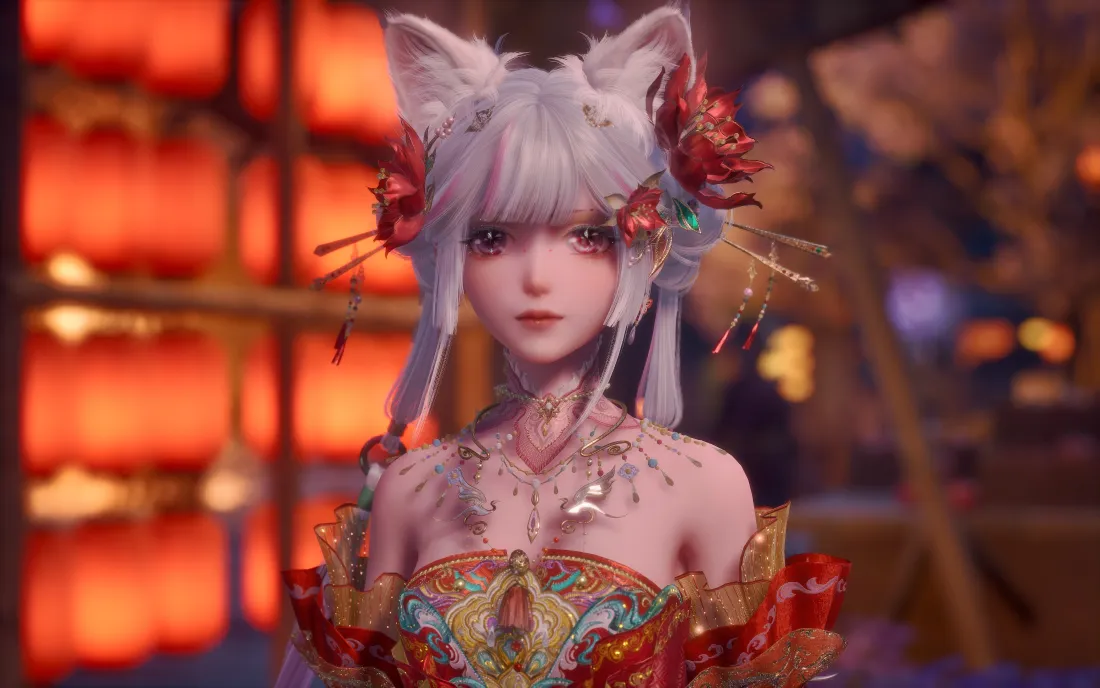 3k暖暖壁纸｜红色灯笼背景 - 无限暖暖猫耳娘「哲风壁纸」