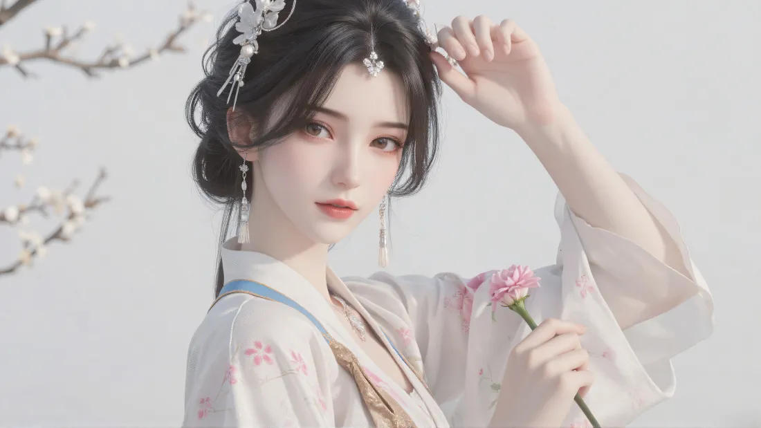 8k李慕婉壁纸｜古风背景图片 - 古装桃花发饰「哲风壁纸」