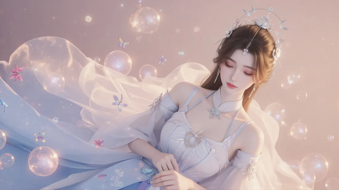 8k李慕婉壁纸｜仙逆背景图片 - 淡蓝纱裙仙侠美女「哲风壁纸」