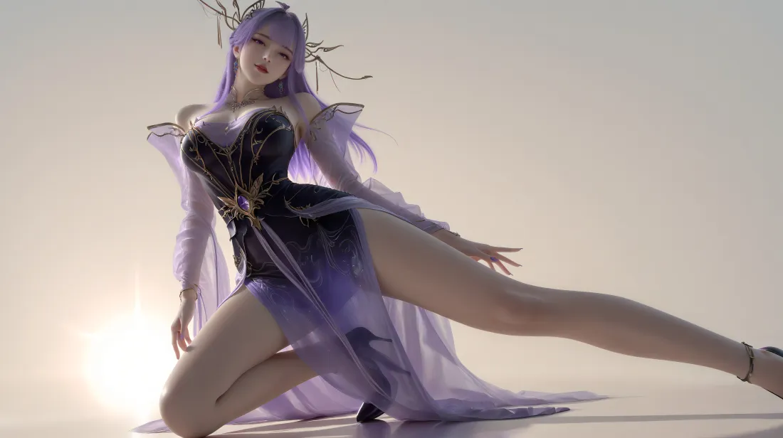 10k天穹壁纸｜百炼成神背景图片 - 紫裙跪姿角色「哲风壁纸」