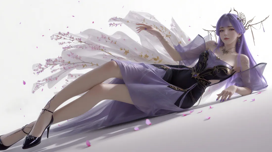 10k百炼成神天穹壁纸｜紫裙背景 - 花瓣飘落「哲风壁纸」