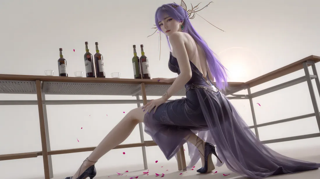 10k紫色长发壁纸｜室内背景图片 - 黑色礼服「哲风壁纸」