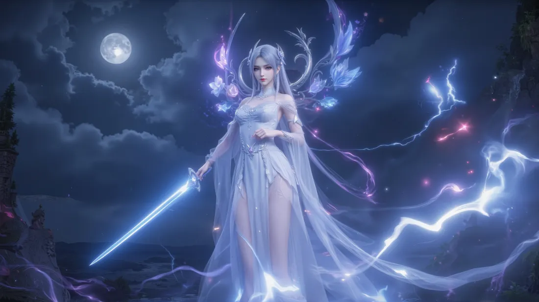 3k小医仙壁纸｜斗破苍穹背景图片 - 持剑月夜闪电「哲风壁纸」