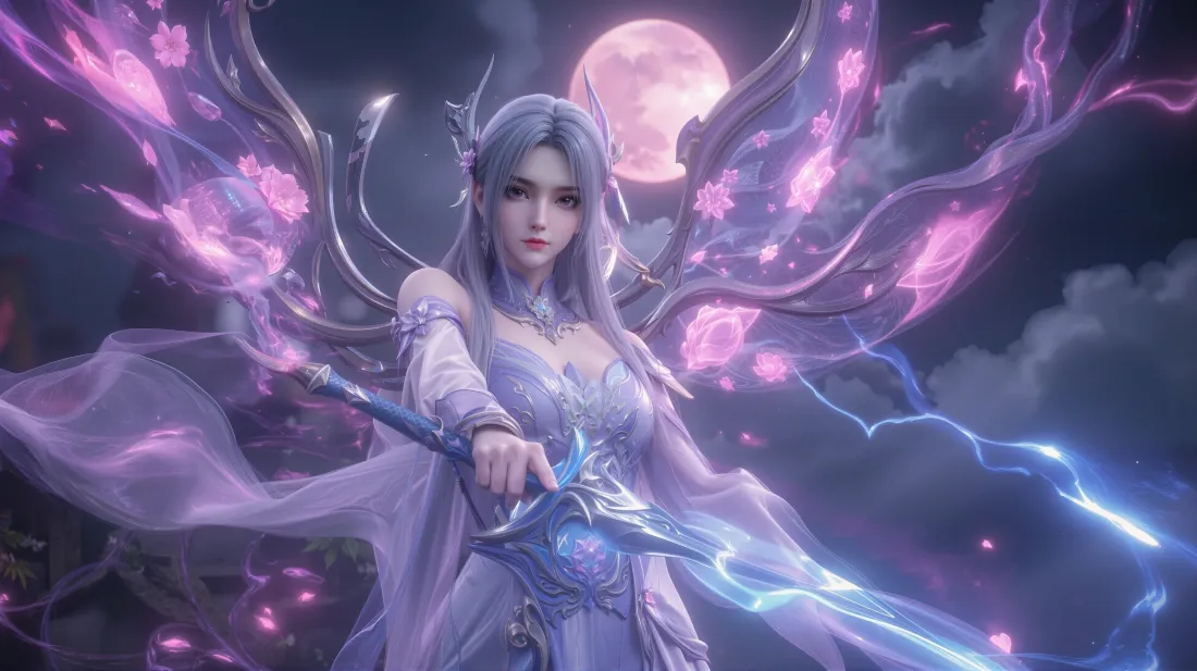 3k小医仙壁纸｜斗破苍穹背景图片 - 紫色翅膀月夜闪电「哲风壁纸」