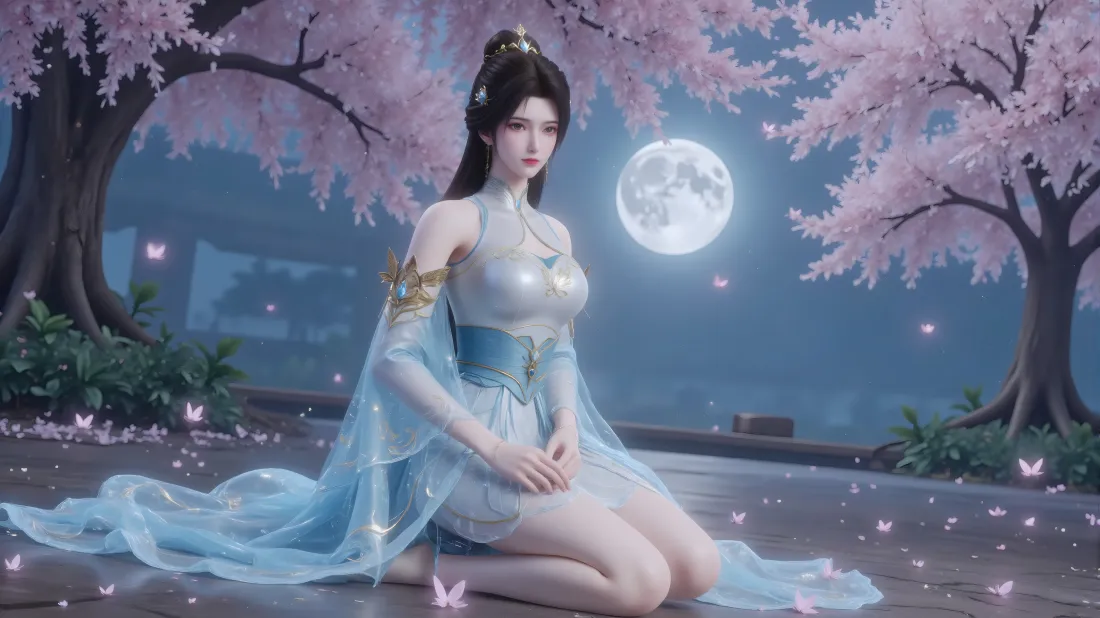 4k幽千雪武神主宰壁纸｜樱花月亮背景 - 古风美女「哲风壁纸」