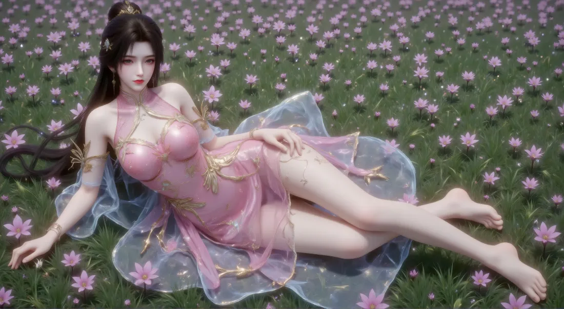 4k幽千雪壁纸｜花海背景图片 - 粉色古风裙「哲风壁纸」