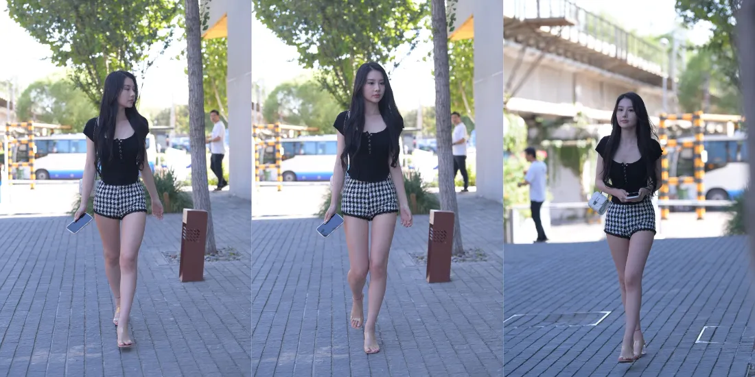 2k美女壁纸｜户外街拍背景图片 - 热裤美腿「哲风壁纸」