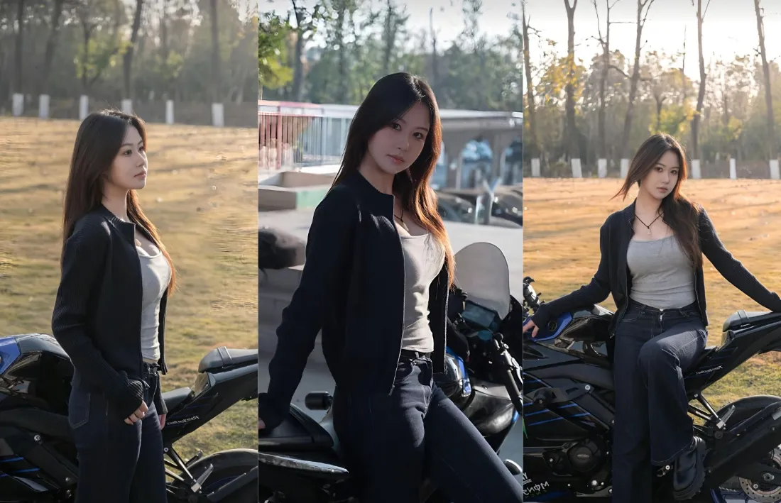 2k长发女性壁纸｜摩托车背景图 - 户外草地树林「哲风壁纸」