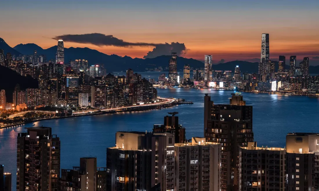 香港夜景手机壁纸｜城市背景图片 - 海湾高楼黄昏「哲风壁纸」