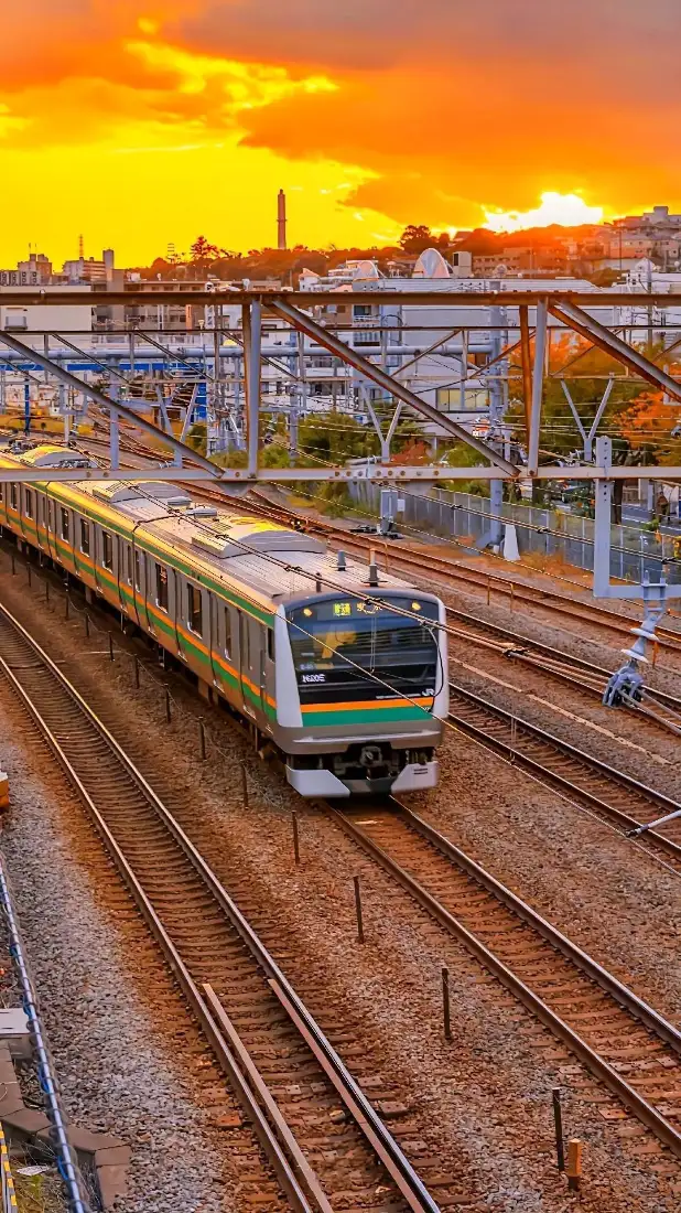火车手机壁纸｜黄昏背景图片 - 铁轨日落城市「哲风壁纸」