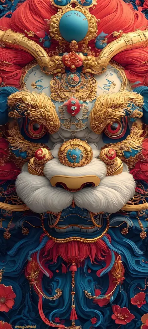 狮头手机壁纸｜中国风背景图片 - 传统艺术「哲风壁纸」