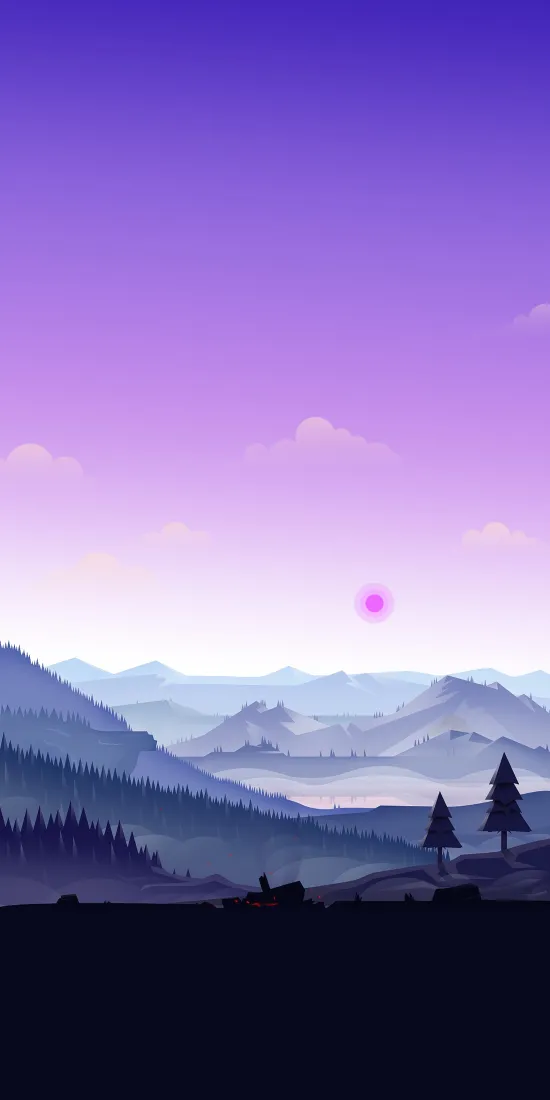 紫色山脉手机壁纸｜自然风景背景图片 - 云雾森林「哲风壁纸」