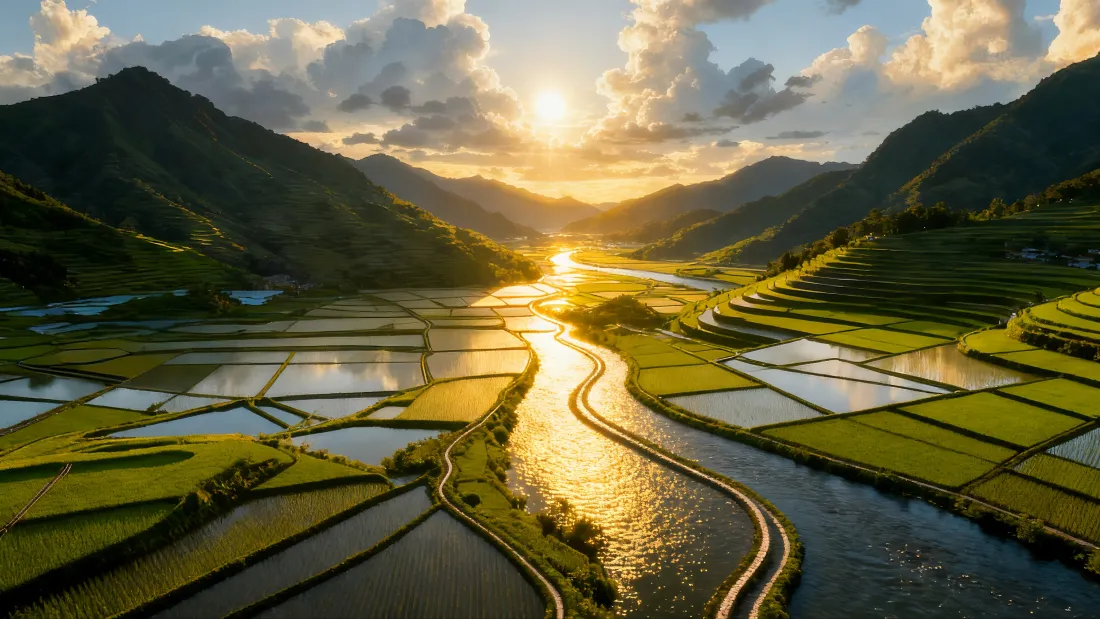 4k梯田壁纸｜绿野背景图片 - 晴光山水稻田「哲风壁纸」