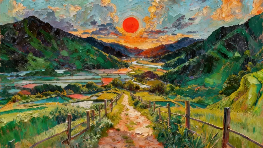 3k自然风景壁纸｜绿野梯田背景图 - 红日晚霞「哲风壁纸」