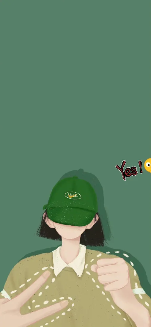 卡通人物手机壁纸｜绿色背景图片 - 手绘插画「哲风壁纸」