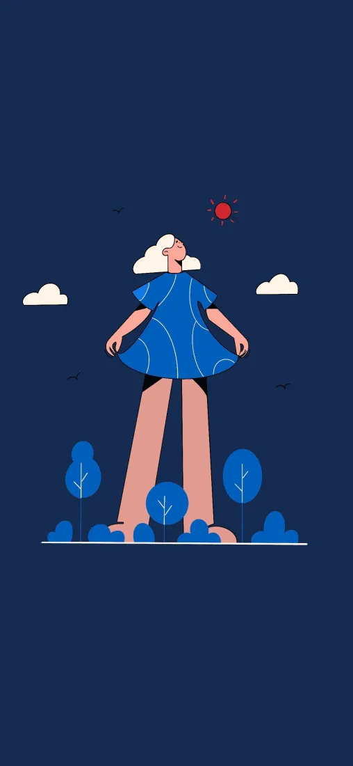 卡通人物手机壁纸｜蓝色背景图 - 简约插画「哲风壁纸」