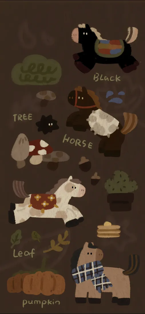 卡通小马手机壁纸｜棕色背景图片 - 手绘童趣木马「哲风壁纸」