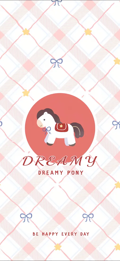卡通小马手机壁纸｜粉色格子背景图片 - 梦幻童趣「哲风壁纸」