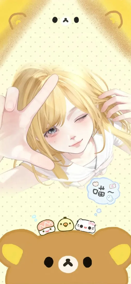 可爱小熊手机壁纸｜二次元背景图片 - 金发女孩「哲风壁纸」