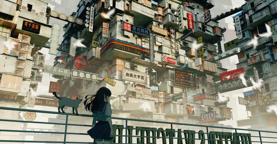 5k赛博朋克城市壁纸｜未来建筑背景图片 - 女孩「哲风壁纸」