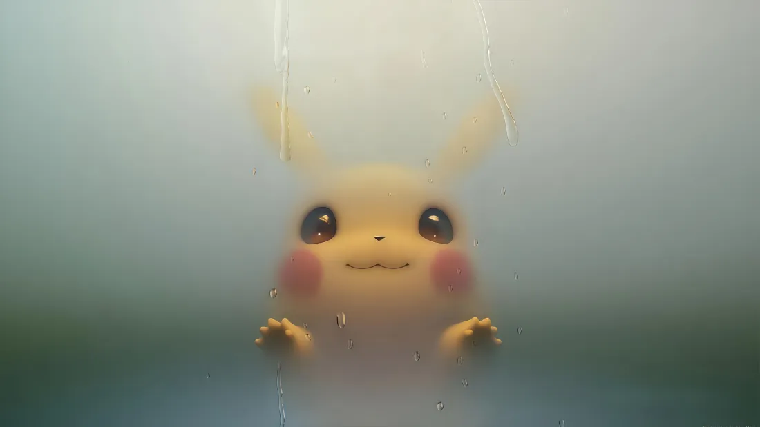 4k皮卡丘壁纸｜雾化玻璃背景图片 - 玻璃水珠「哲风壁纸」