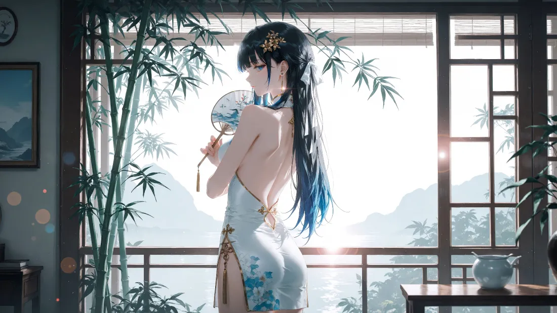 4k白芷壁纸｜古风背景图片 - 鸣潮露背旗袍「哲风壁纸」