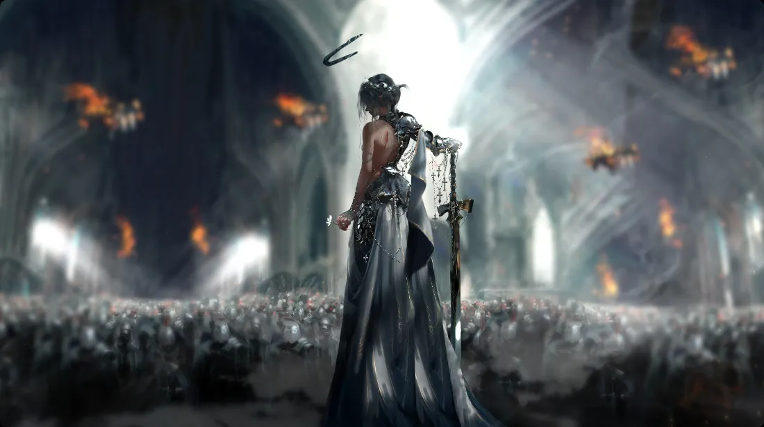 2kWLOP壁纸｜暗黑战场背景 - 持剑光环人物「哲风壁纸」