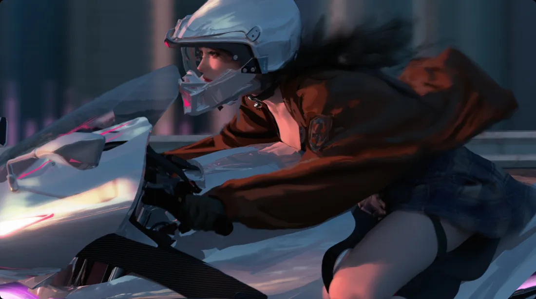 2kWLOP插画｜机车少女背景图片 - 夜色「哲风壁纸」