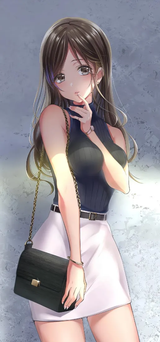 动漫女孩手机壁纸｜手机背景图片 - 黑色上衣白色短裙「哲风壁纸」