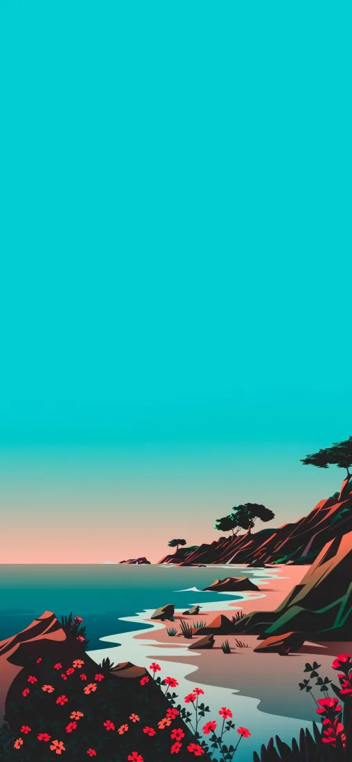 海边手机壁纸｜海岸背景图 - 树粉花岩青蓝天海「哲风壁纸」