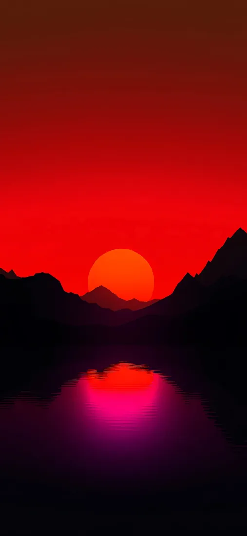 日落手机壁纸｜山水背景图片 - 红色天空紫色倒影「哲风壁纸」