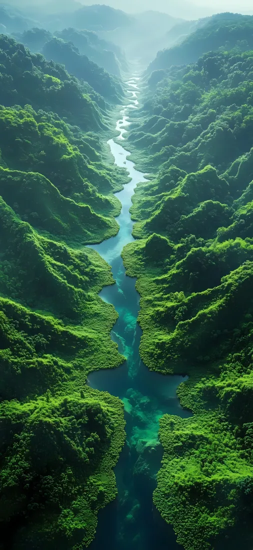 自然风景手机壁纸｜峡谷山水背景图 - 湖水山丘植被「哲风壁纸」