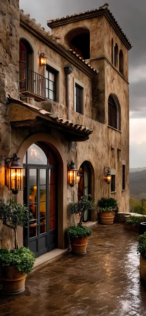 复古别墅手机壁纸｜庭院背景图片 - 雨夜欧式建筑「哲风壁纸」