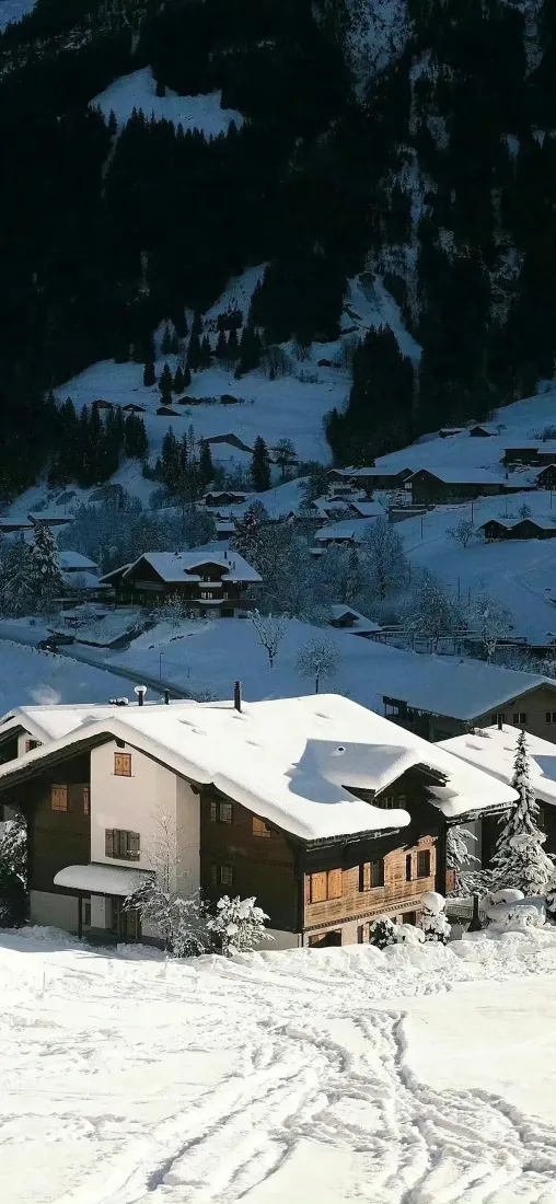 雪景村庄手机壁纸｜冬日雪景背景图片 - 木屋积雪「哲风壁纸」