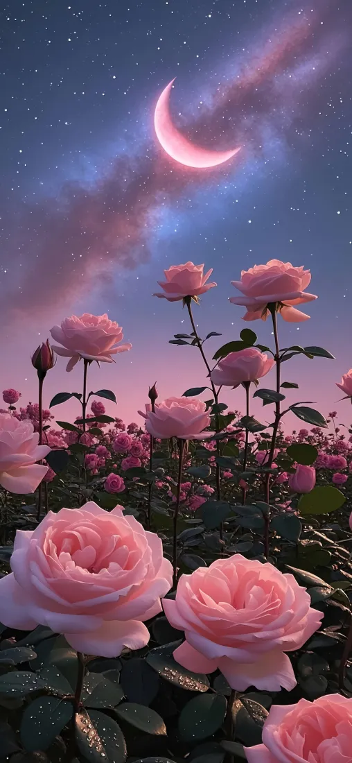 粉色玫瑰手机壁纸｜星空背景图片 - 月牙景深「哲风壁纸」
