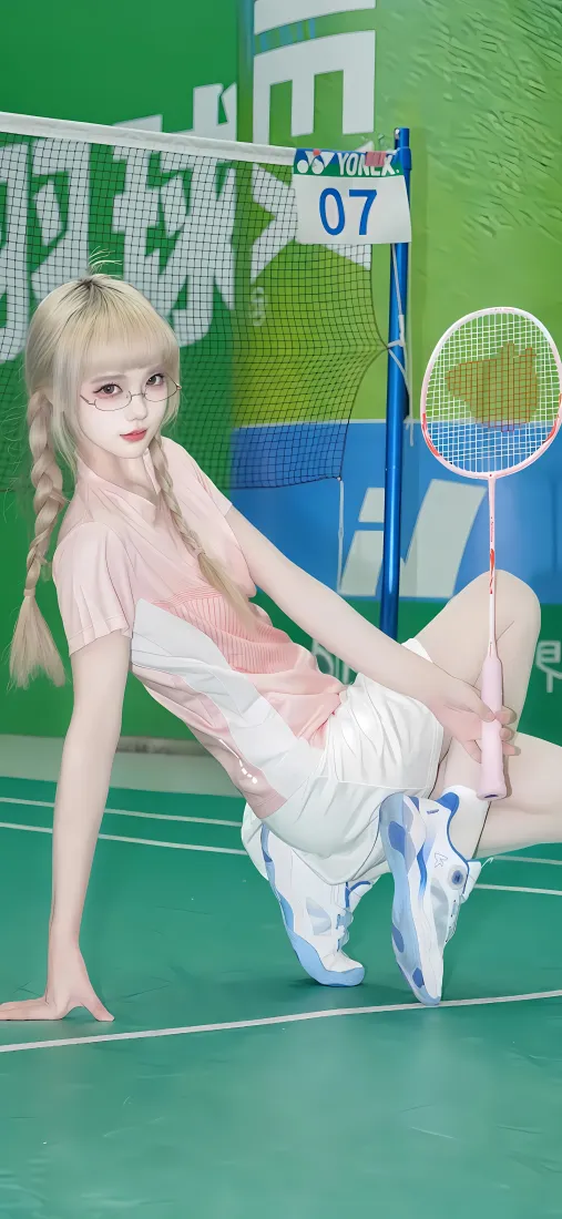 （金发双马尾美女手机壁纸｜羽毛球场地背景图 - 运动装）「哲风壁纸」