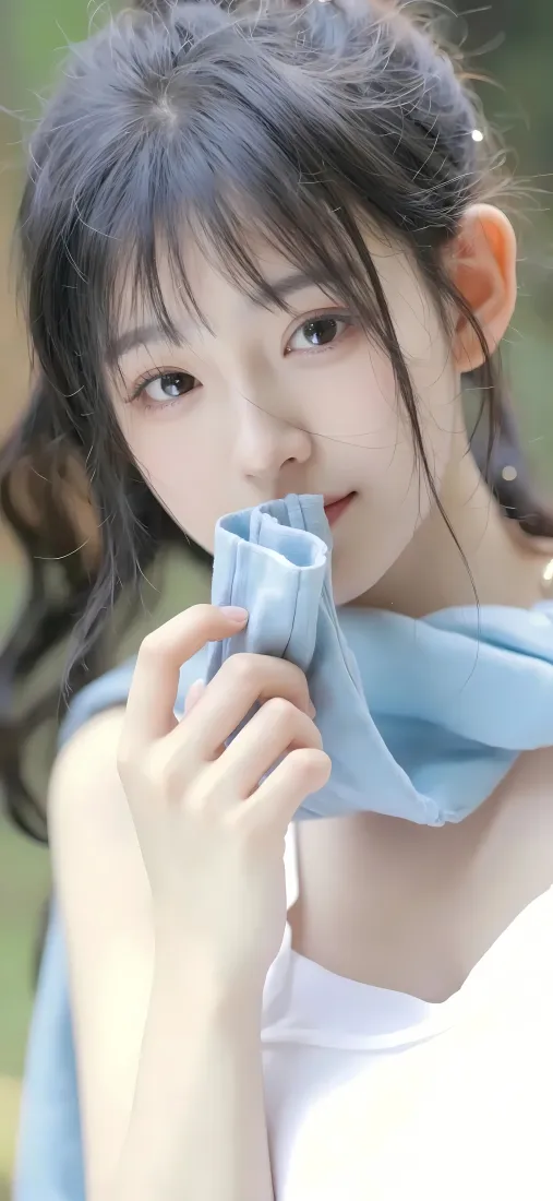 蓝衣美女手机壁纸｜清纯背景图片 - 户外清新少女「哲风壁纸」