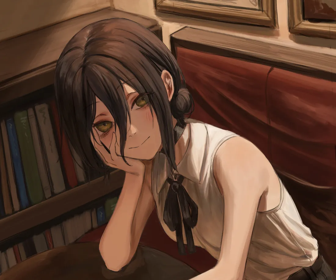 2k电锯人赛雷壁纸｜红色沙发背景图片 - 白色上衣「哲风壁纸」