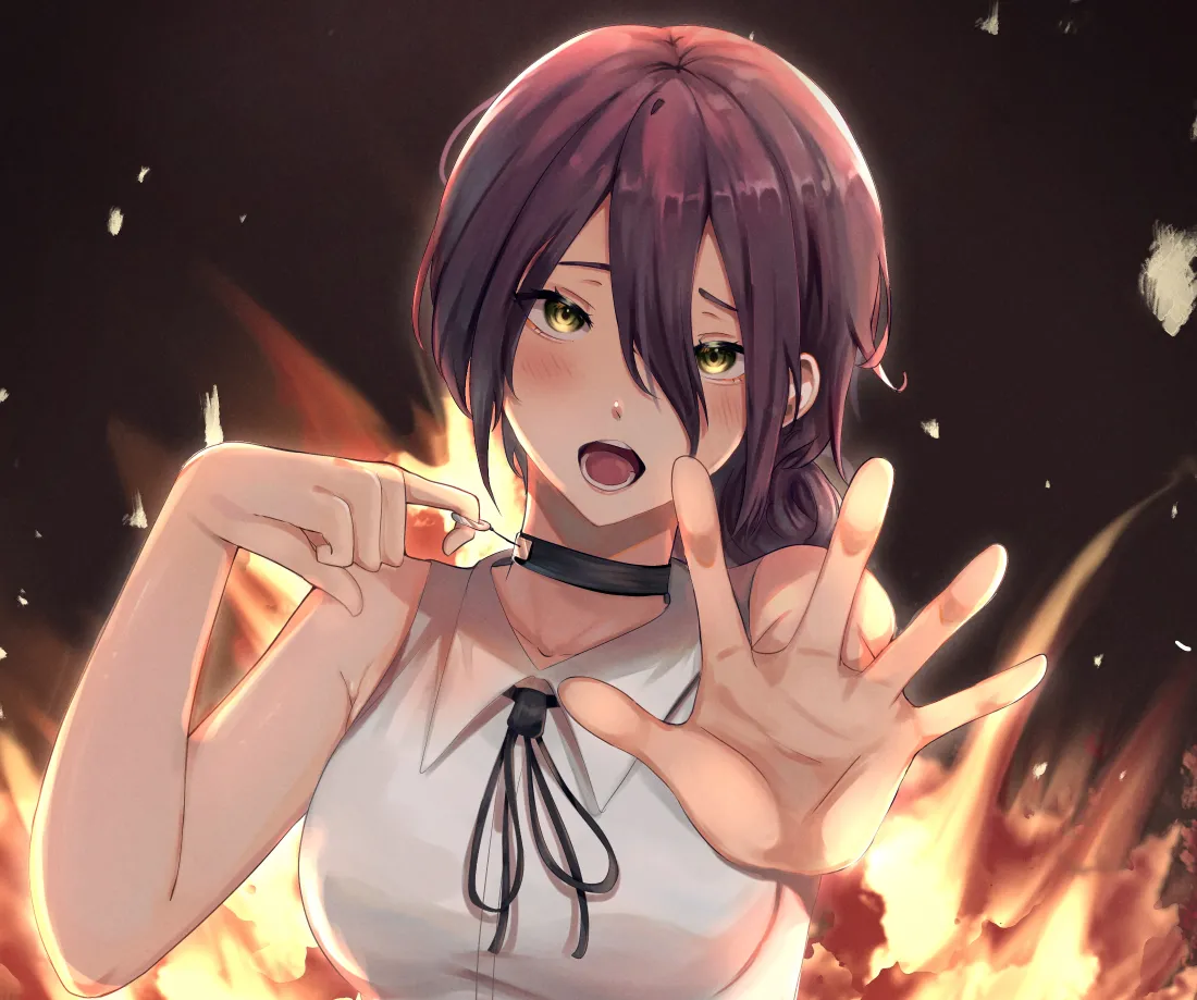 4k赛雷电锯人壁纸｜火焰背景图片 - 紫发黄瞳「哲风壁纸」