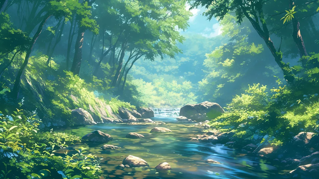 4k自然风景壁纸｜森林溪流背景 - 清新绿意山涧「哲风壁纸」