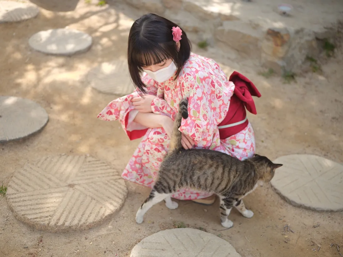 2k和服少女壁纸｜户外背景图片 - 猫咪互动「哲风壁纸」